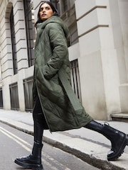 Threadbare Green Belted Diamond Quilt Coat - Image 1 of 5