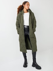 Threadbare Green Belted Diamond Quilt Coat - Image 2 of 5
