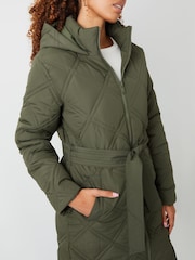 Threadbare Green Belted Diamond Quilt Coat - Image 5 of 5