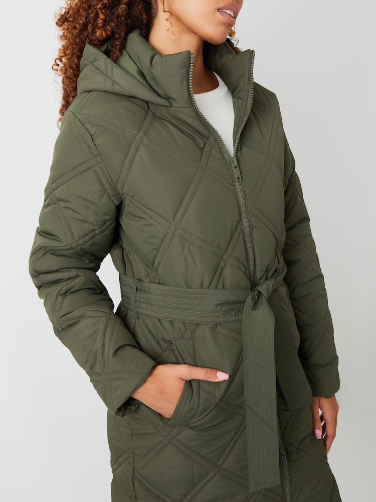 Threadbare Green Belted Diamond Quilt Coat - Image 5 of 5