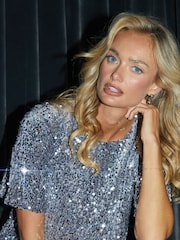 Threadbare Silver Leopard Sequin Mini Party Dress - Image 4 of 6