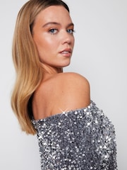 Threadbare Silver Sequin Velour Drop Shoulder Top - Image 5 of 6