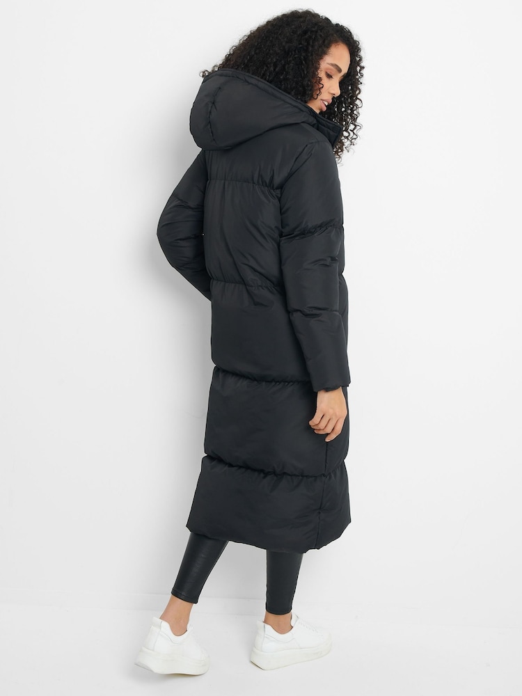 Threadbare Black Petite Longline Hooded Padded Coat - Image 2 of 4 Threadbare Black Petite Longline Hooded Padded Coat - Image 2 of 4