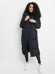 Threadbare Black Petite Longline Hooded Padded Coat - Image 3 of 4