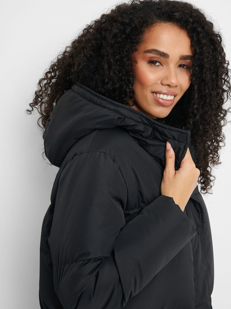 Threadbare Black Petite Longline Hooded Padded Coat - Image 4 of 4 Threadbare Black Petite Longline Hooded Padded Coat - Image 4 of 4