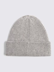 MOSS Grey Marl Cashmere Blend Ribbed Beanie - Image 1 of 3