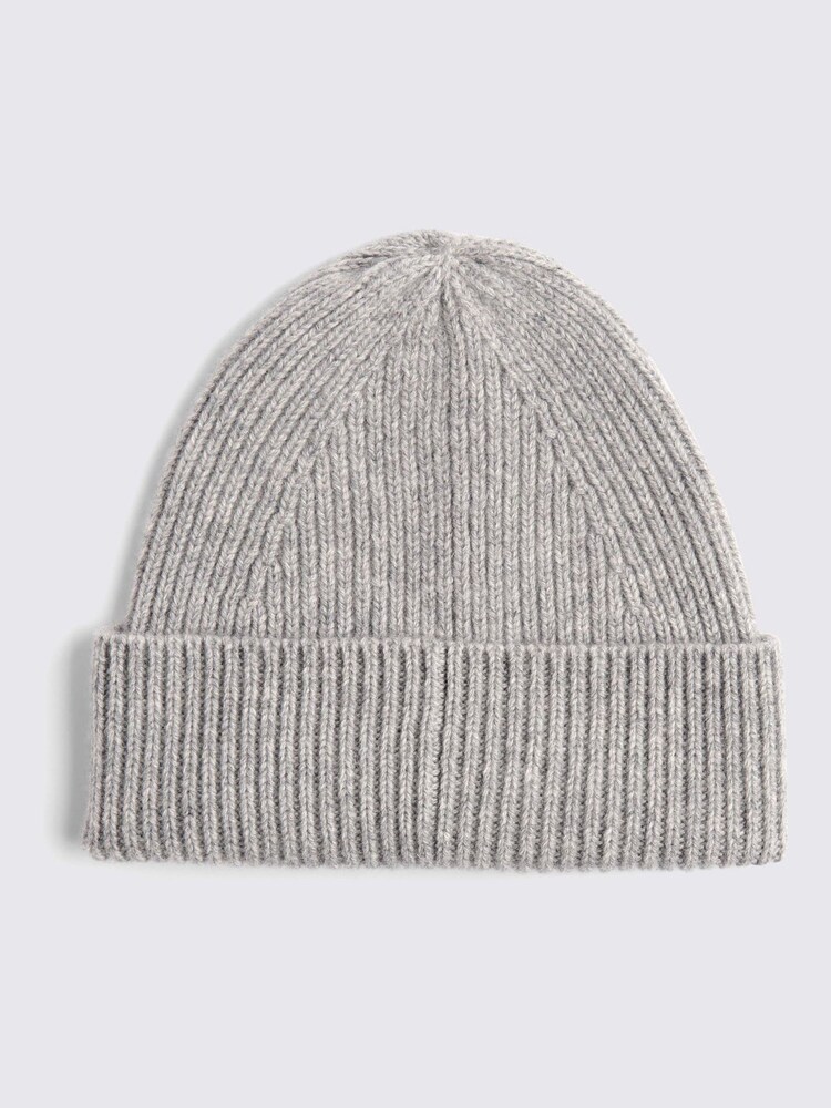 MOSS Grey Marl Cashmere Blend Ribbed Beanie - Image 1 of 3