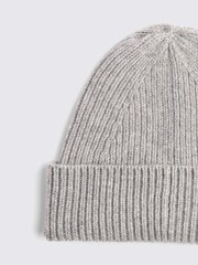MOSS Grey Marl Cashmere Blend Ribbed Beanie - Image 2 of 3