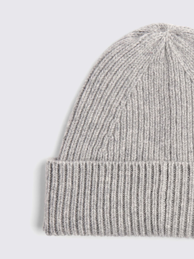 MOSS Grey Marl Cashmere Blend Ribbed Beanie - Image 2 of 3