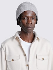 MOSS Grey Marl Cashmere Blend Ribbed Beanie - Image 3 of 3