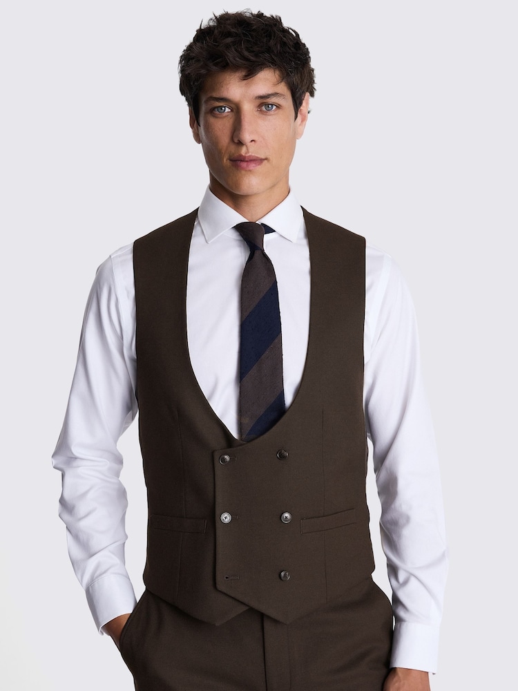 MOSS Brown Slim Fit Brown Flannel Waistcoat - Image 1 of 3