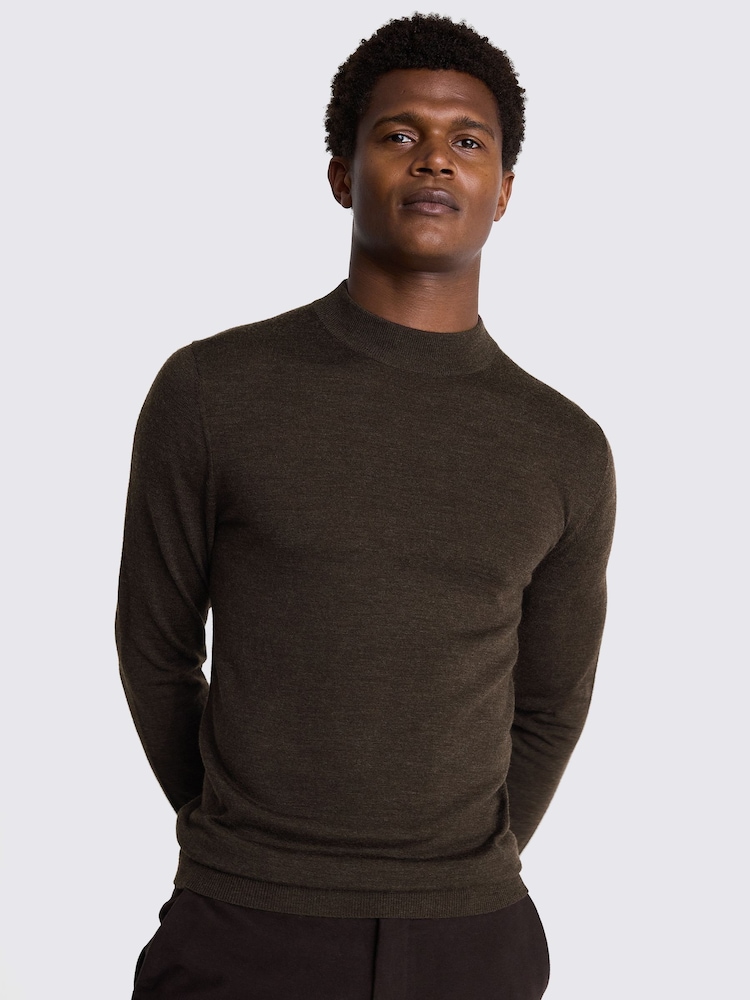MOSS Brown Merino Mock Neck Jumper - Image 1 of 5