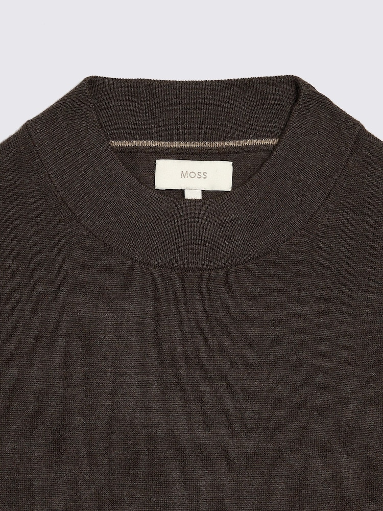 MOSS Brown Merino Mock Neck Jumper - Image 5 of 5