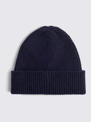 MOSS Blue Cashmere Blend Ribbed Beanie - Image 1 of 3