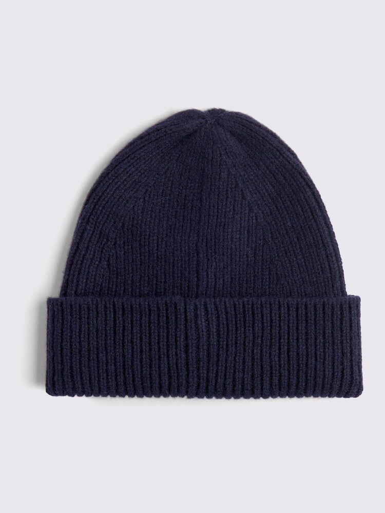 MOSS Blue Cashmere Blend Ribbed Beanie - Image 1 of 3