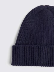 MOSS Blue Cashmere Blend Ribbed Beanie - Image 2 of 3