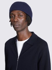 MOSS Blue Cashmere Blend Ribbed Beanie - Image 3 of 3
