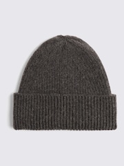 MOSS Grey Cashmere Blend Ribbed Beanie - Image 1 of 3