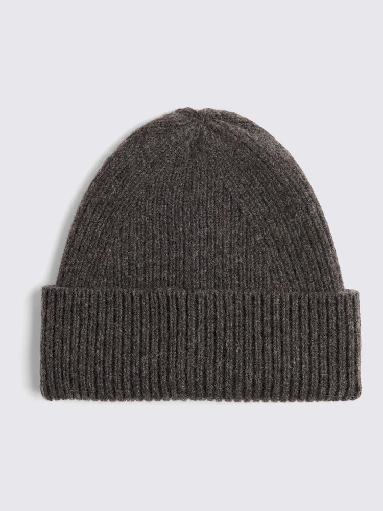 MOSS Grey Cashmere Blend Ribbed Beanie - Image 1 of 3
