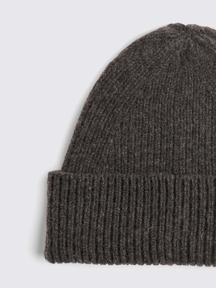 MOSS Grey Cashmere Blend Ribbed Beanie - Image 2 of 3