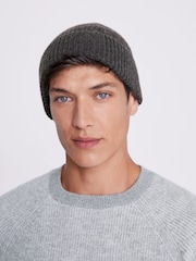 MOSS Grey Cashmere Blend Ribbed Beanie - Image 3 of 3