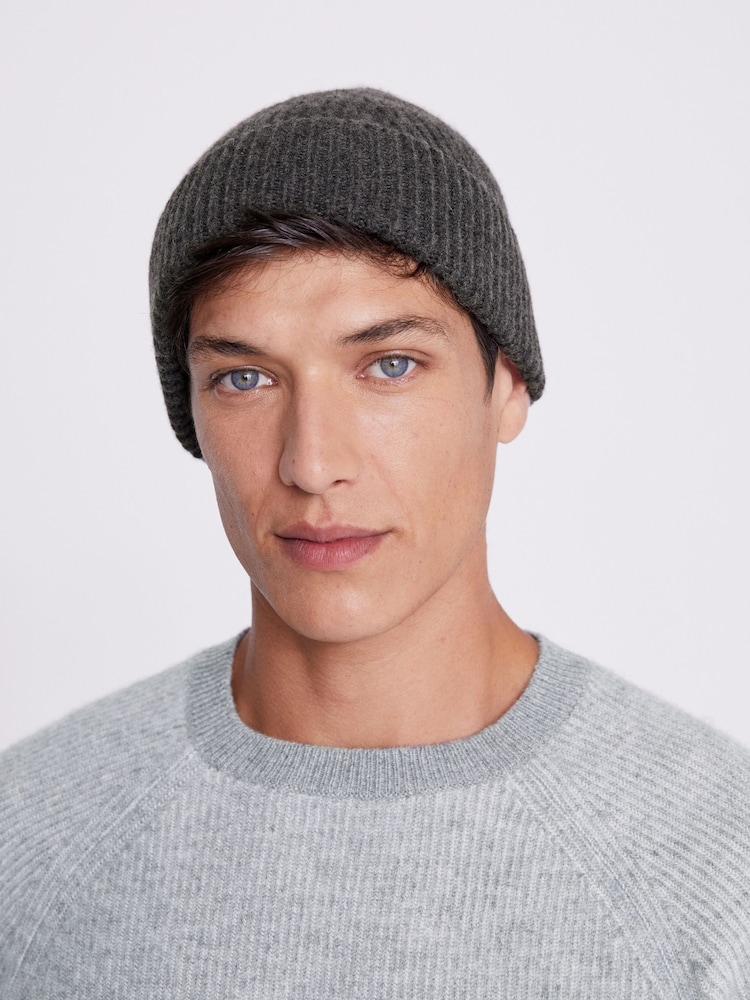 MOSS Grey Cashmere Blend Ribbed Beanie - Image 3 of 3