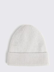 MOSS White Cashmere Blend Ribbed Beanie - Image 1 of 3