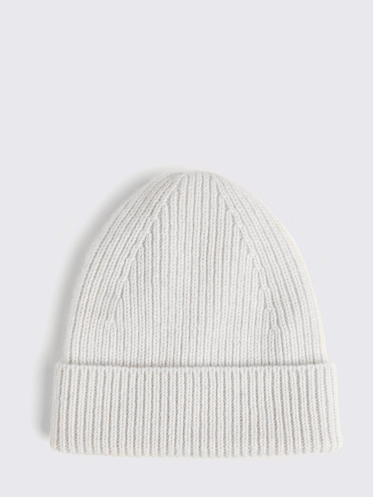 MOSS White Cashmere Blend Ribbed Beanie - Image 1 of 3