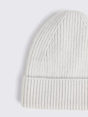 MOSS White Cashmere Blend Ribbed Beanie - Image 2 of 3