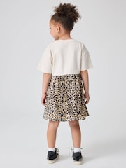 smALLSAINTS Natural Younger Girls Logo Leopard Print Asymmetric T-Shirt 100% Cotton Dress - Image 2 of 3
