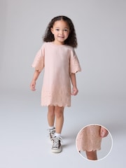 smALLSAINTS Younger Girls Oversized Broderie 100% Cotton T-Shirt Dress - Imaginea 1 din 8