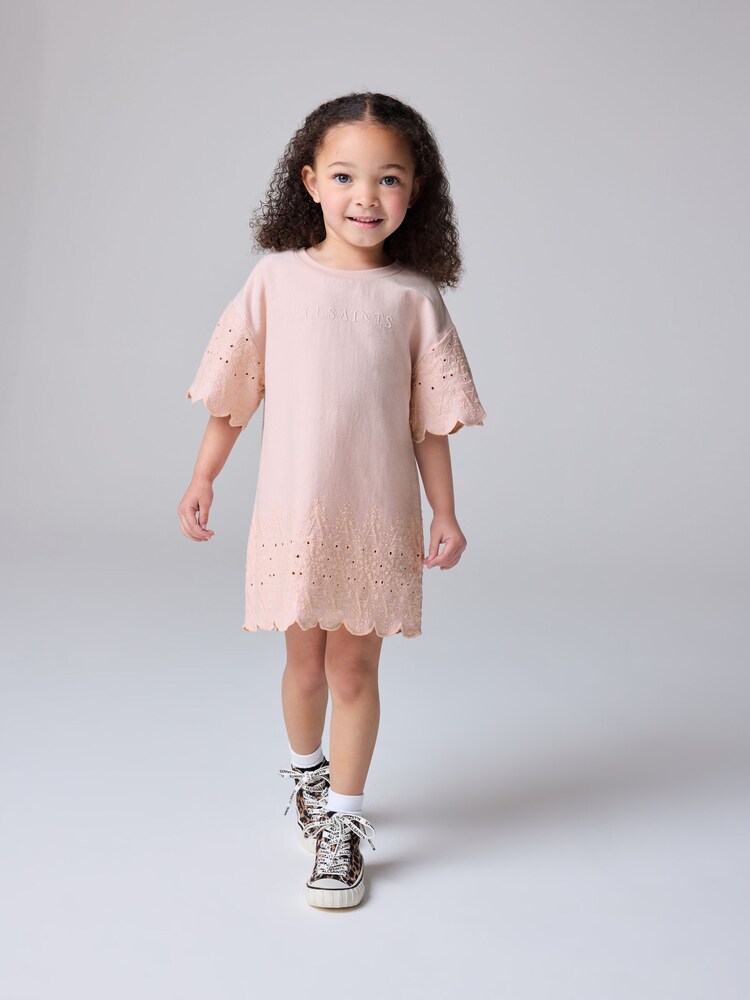 smALLSAINTS Younger Girls Oversized Broderie 100% Cotton T-Shirt Dress - Imaginea 2 din 8