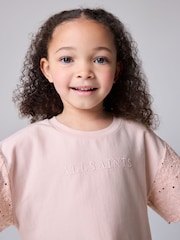 smALLSAINTS Younger Girls Oversized Broderie 100% Cotton T-Shirt Dress - Imaginea 6 din 8