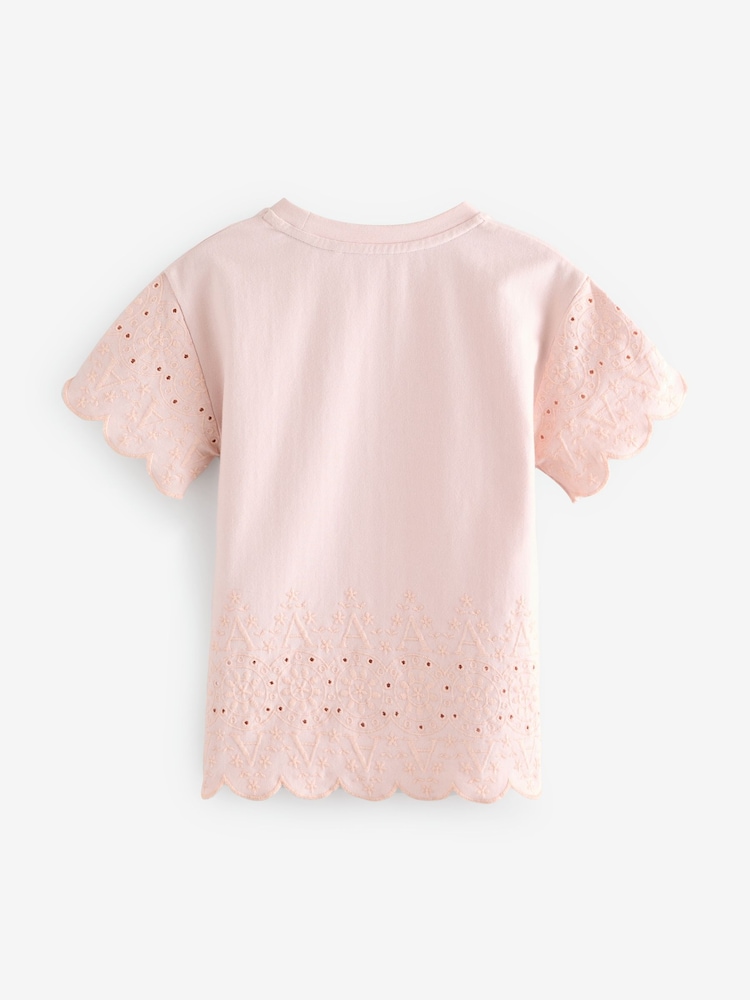 smALLSAINTS Younger Girls Oversized Broderie 100% Cotton T-Shirt Dress - Imaginea 8 din 8