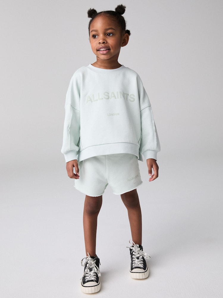 smALLSAINTS Blue Younger Girls Oversized Logo Sweatshirt and Shorts Set - Image 1 of 8