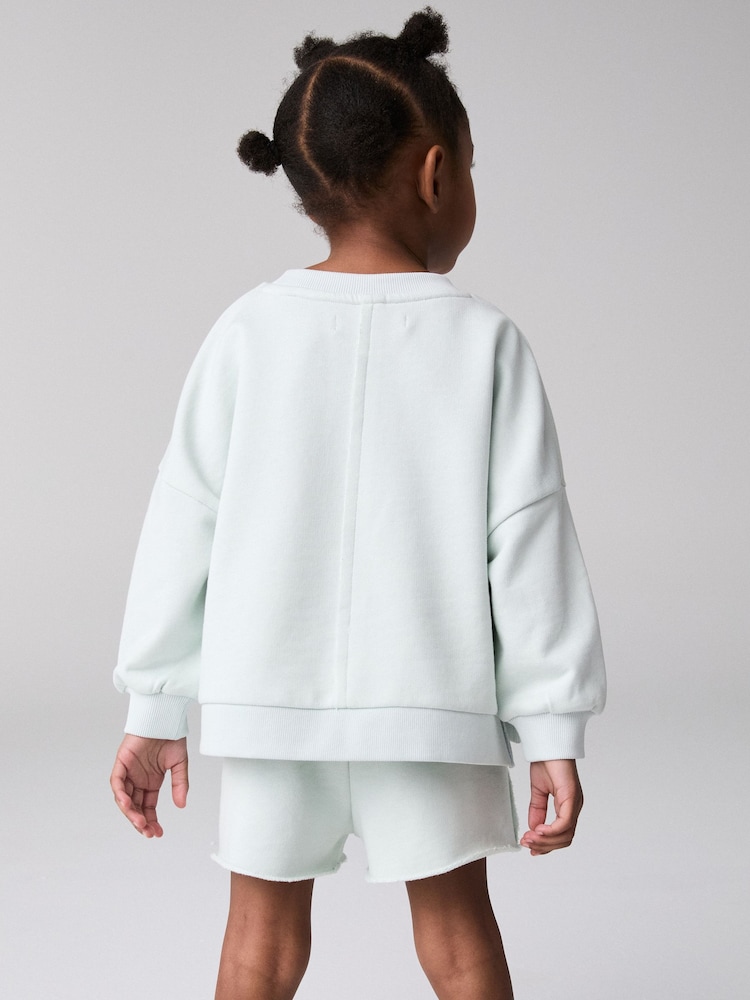 smALLSAINTS Blue Younger Girls Oversized Logo Sweatshirt and Shorts Set - Image 2 of 8