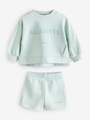 smALLSAINTS Blue Younger Girls Oversized Logo Sweatshirt and Shorts Set - Image 6 of 8