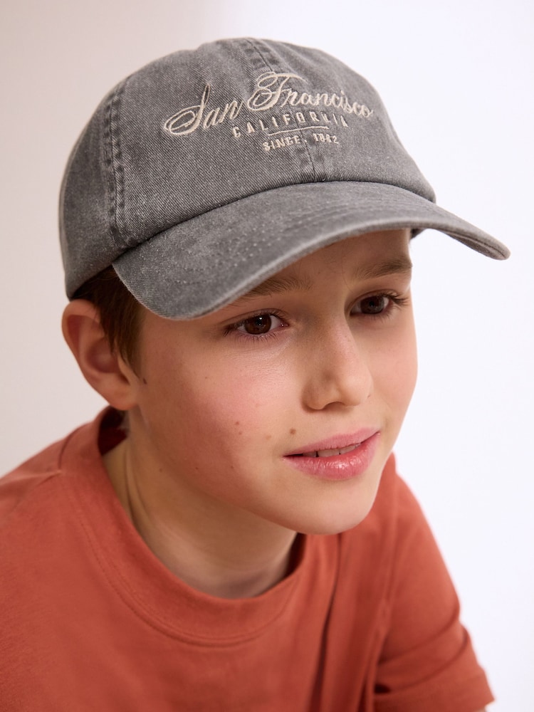 Washed Charcoal Grey 100% Cotton Baseball Cap Hat (3mths-16yrs) - Image 1 of 5