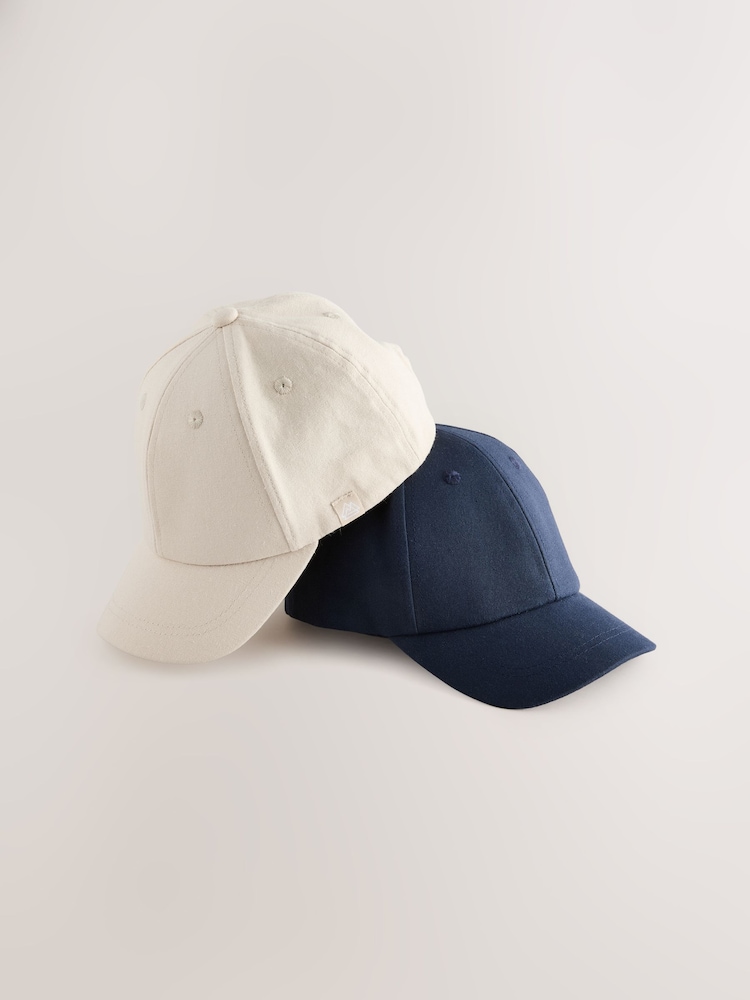 Navy/Stone Baseball 100% Cotton Caps 2 Pack (3mths-16yrs) - Image 1 of 3 Navy/Stone Baseball 100% Cotton Caps 2 Pack (3mths-16yrs) - Image 1 of 3