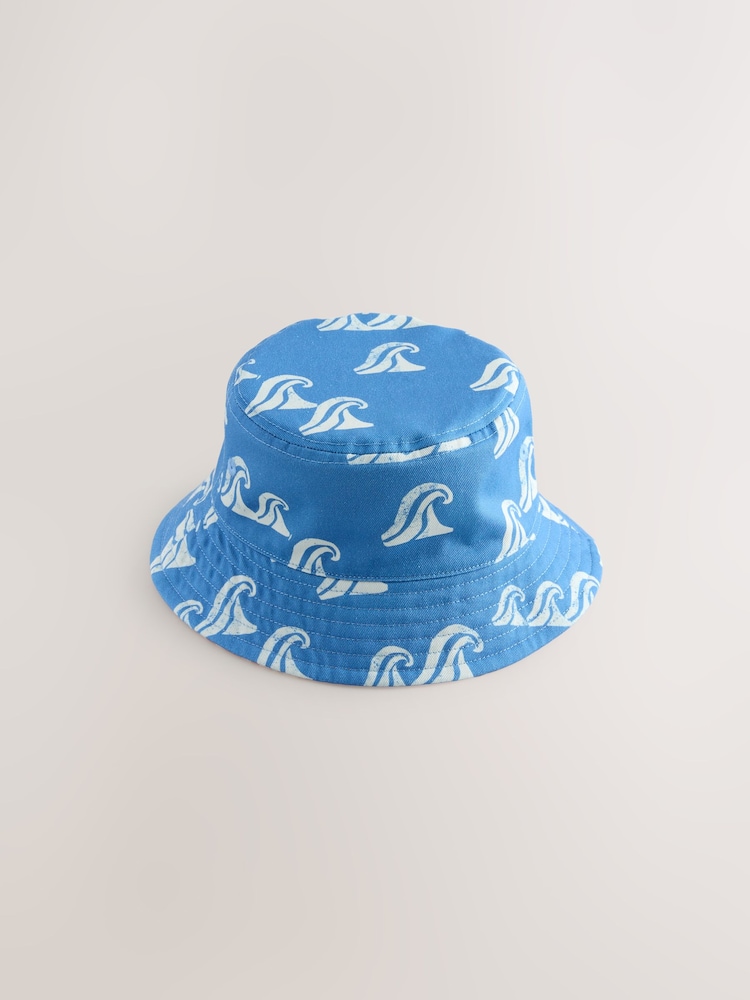 Seaside Print Print Reversible Bucket 100% Cotton Hat (3mths-10yrs) - Image 1 of 3