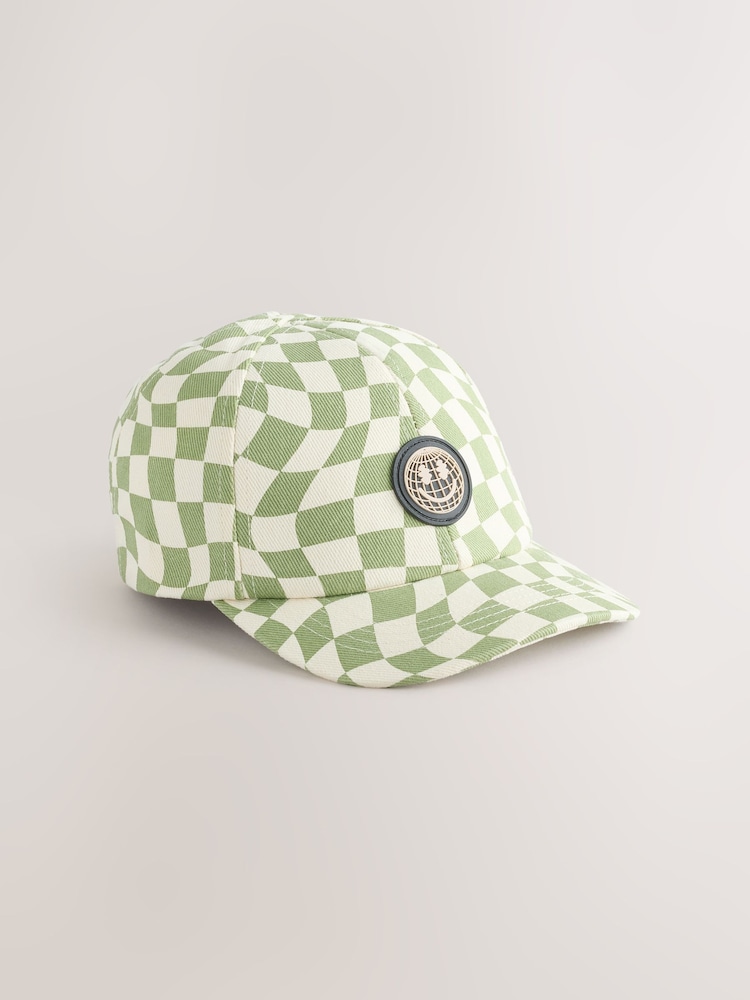 Green Check Baseball 100% Cotton Cap (3mths-10yrs) - Image 1 of 3