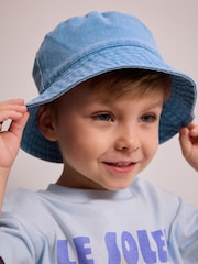 Blue 100% Cotton  Washed Bucket Hat (3mths-16yrs) - Image 1 of 5