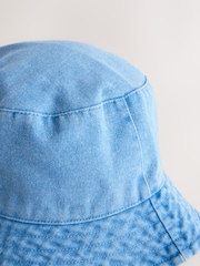 Blue 100% Cotton  Washed Bucket Hat (3mths-16yrs) - Image 5 of 5