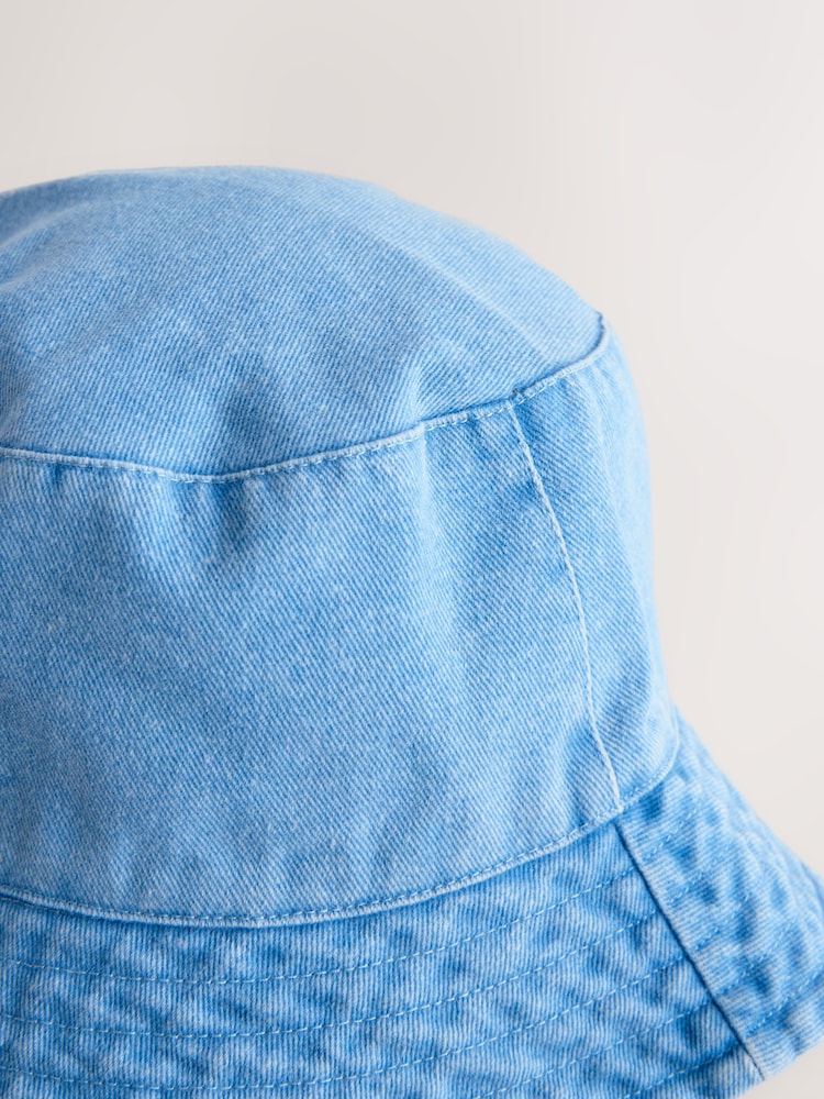 Blue 100% Cotton  Washed Bucket Hat (3mths-16yrs) - Image 5 of 5