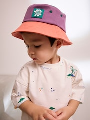 Purple/Blush 100% Cotton Colourblock Bucket Hat (3mths-10yrs) - Image 1 of 6