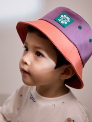 Purple/Blush 100% Cotton Colourblock Bucket Hat (3mths-10yrs) - Image 2 of 6