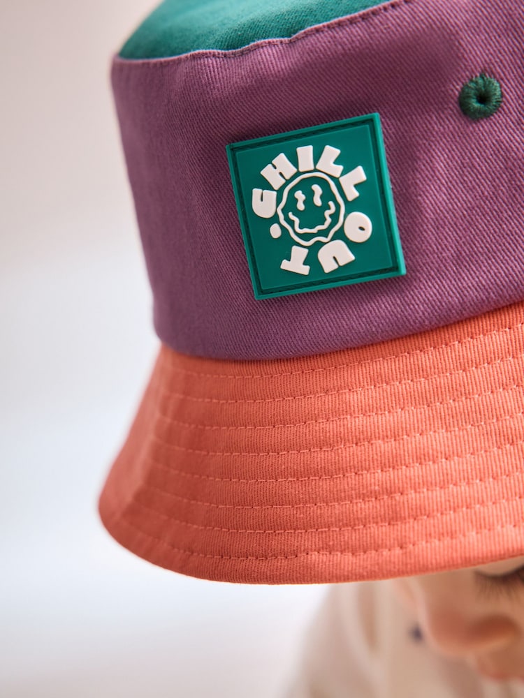 Purple/Blush 100% Cotton Colourblock Bucket Hat (3mths-10yrs) - Image 4 of 6