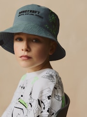 Grey/Green Minecraft Bucket 100% Cotton Hat (3-16yrs) - Image 1 of 5