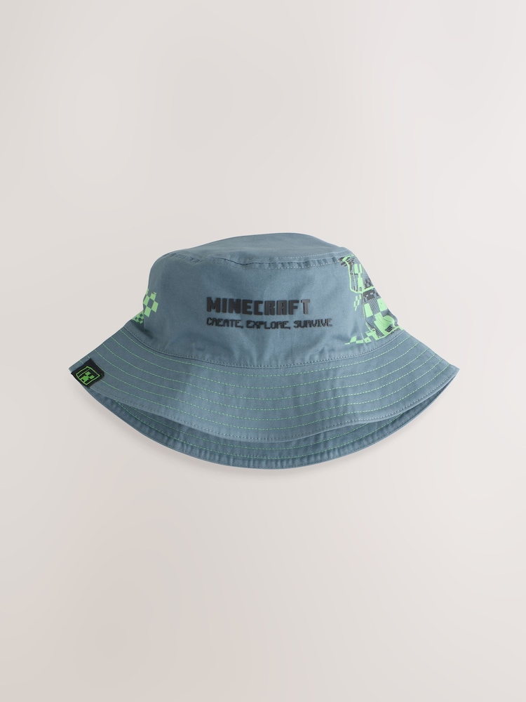 Grey/Green Minecraft Bucket 100% Cotton Hat (3-16yrs) - Image 3 of 5