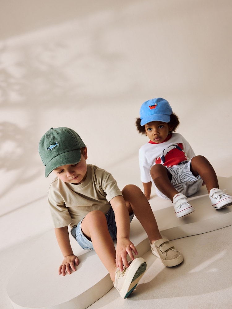 Shark/Crab Washed Caps 2 Pack (3mths-10yrs) - Image 2 of 6 Shark/Crab Washed Caps 2 Pack (3mths-10yrs) - Image 2 of 6